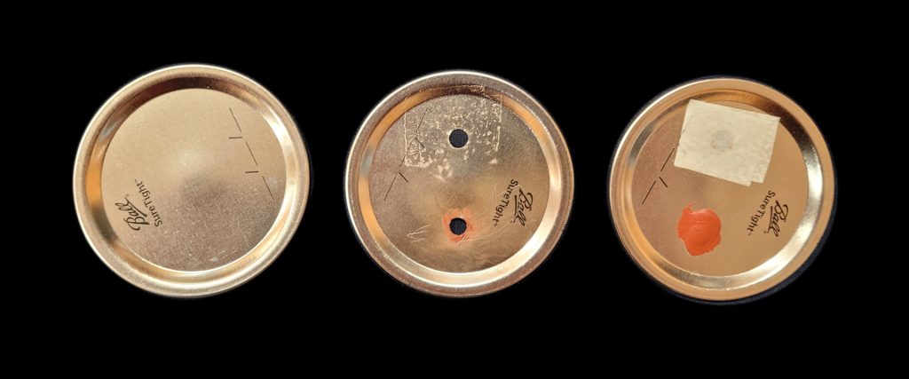 A series of Mason Jar lids, showing the progression from regular to modified.